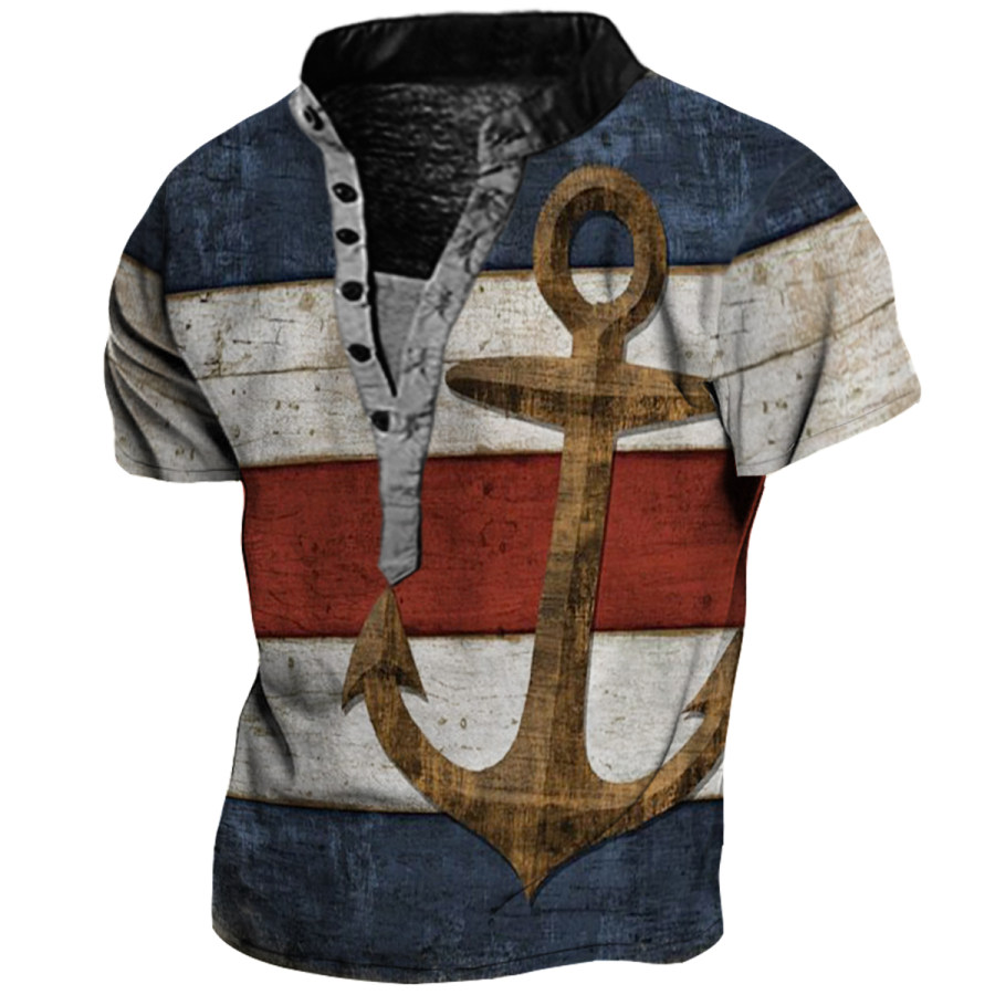 

Men's Vintage Anchor Henley Short Sleeve T-Shirt