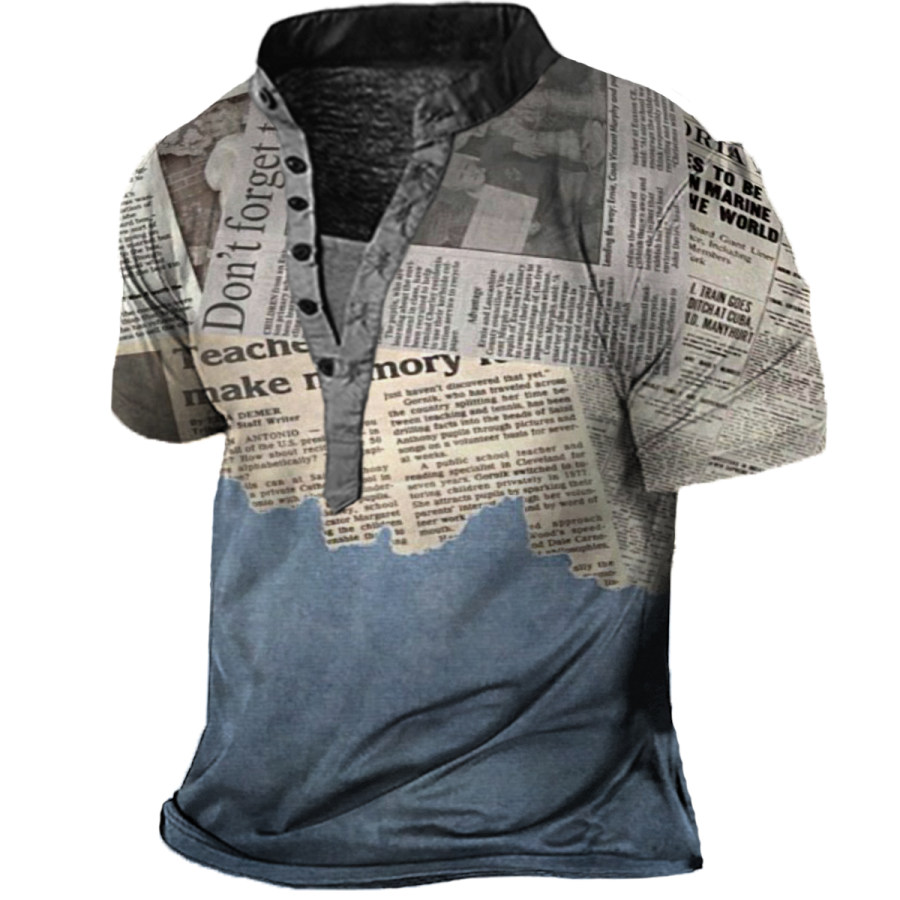 

Men's Vintage Newspaper Print Short Sleeve T-Shirt