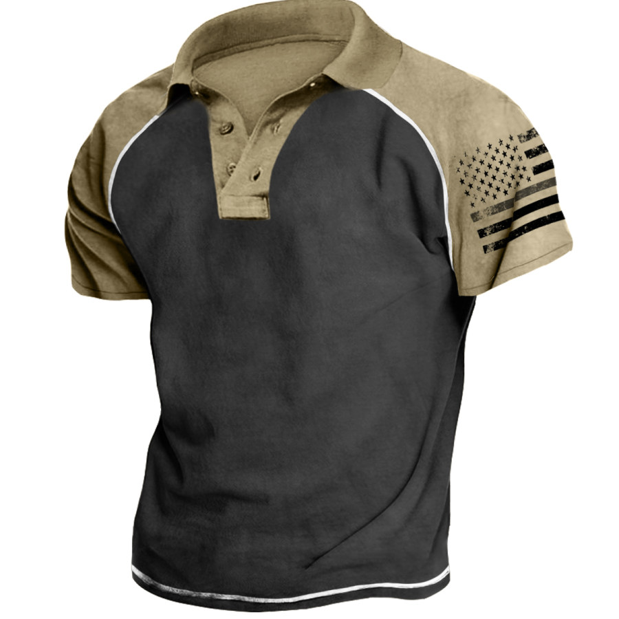

Men's Vintage Polo Neck American Flag Short Sleeve T-Shirt