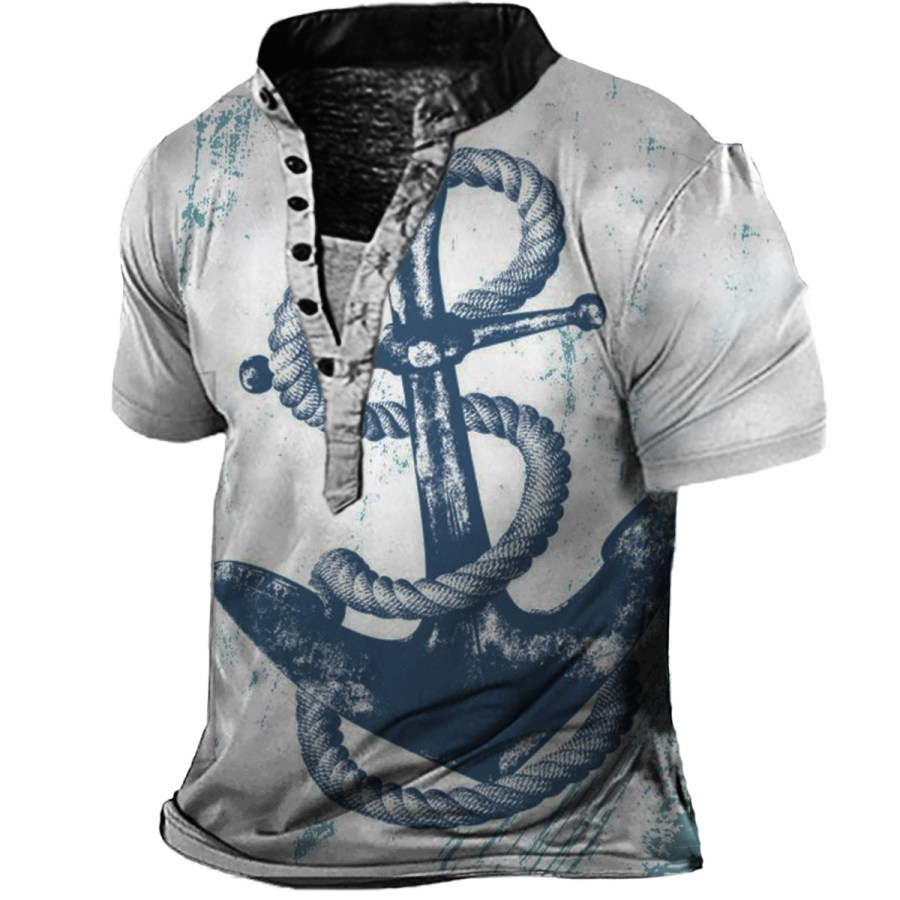 

Men's Vintage Anchor Henley Short Sleeve T-Shirt