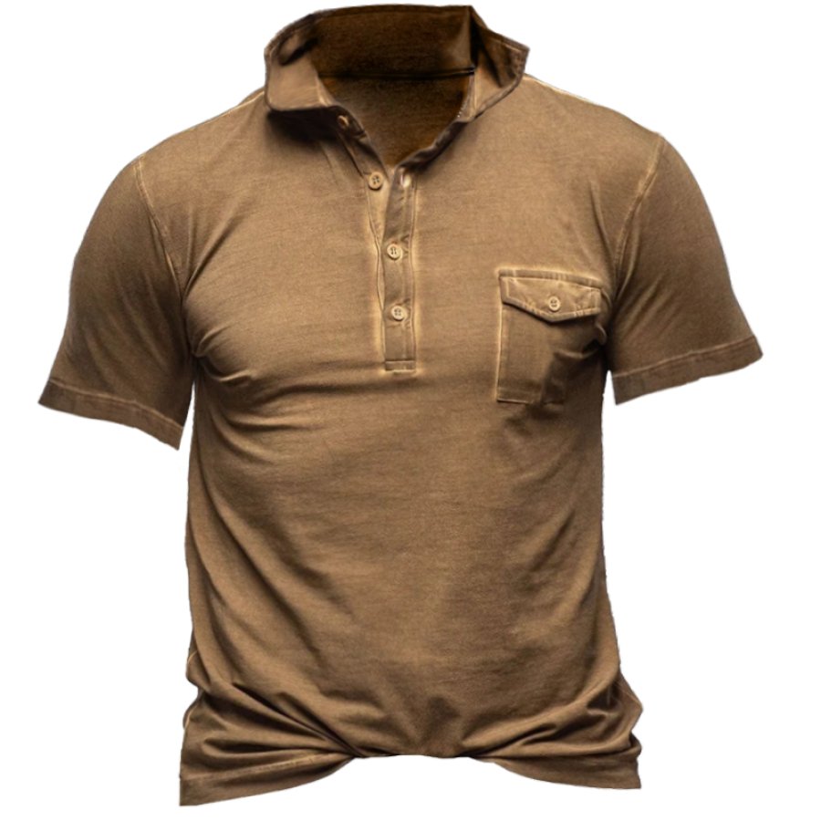 

Men's Vintage Pocket Henley Collar T-Shirt