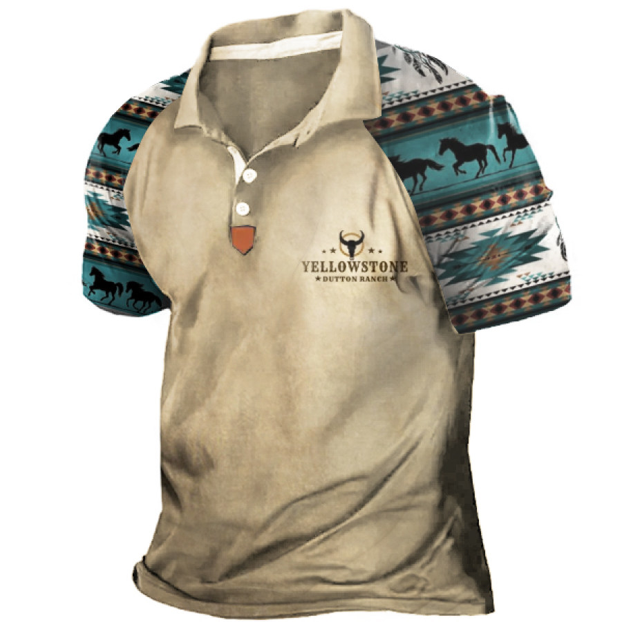 

Men's Vintage Ethnic Pattern Yellowstone Print Polo Shirt