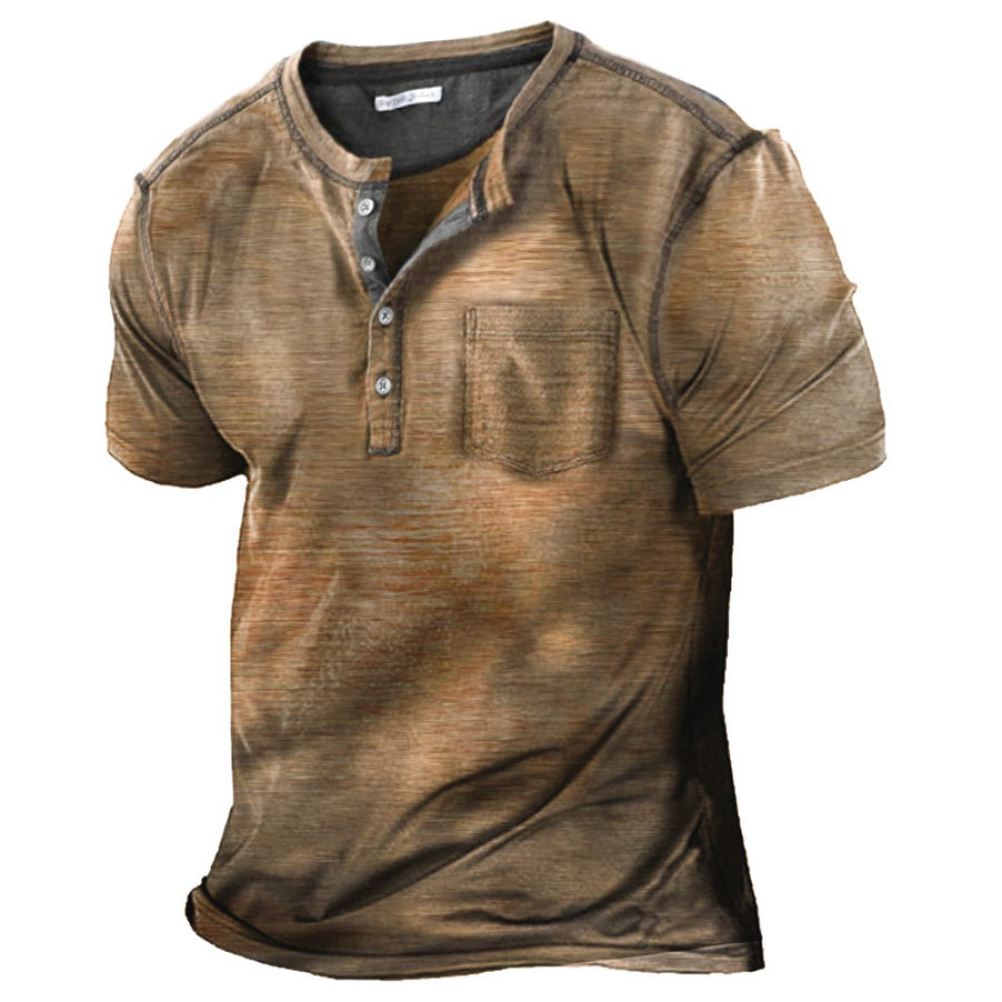 

Men's Vintage Textured Pocket Short Sleeve Henley T-Shirt
