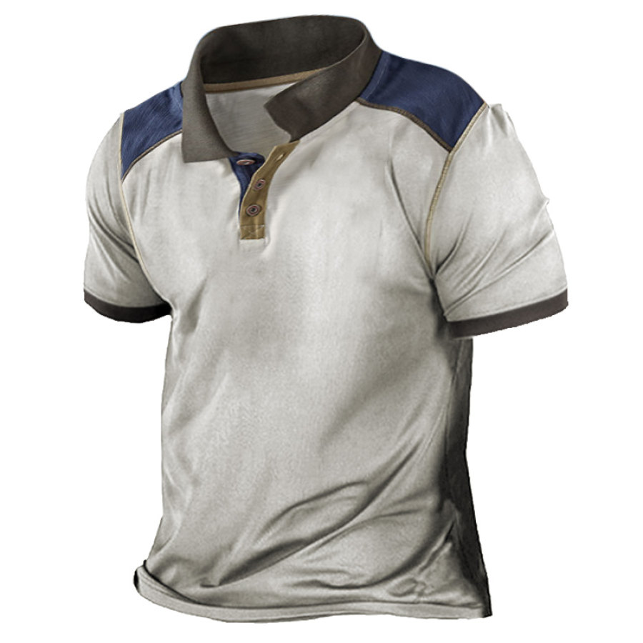 

Men's Retro Colorblock Polo Casual T-Shirt