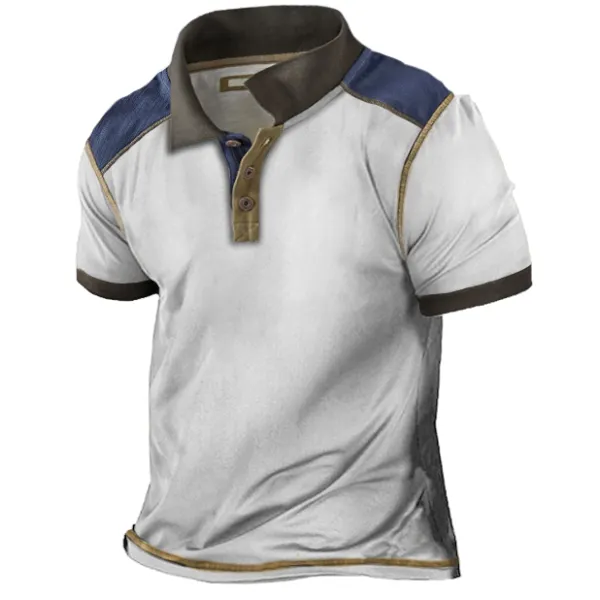 Plus Size Men's Vintage Color Contrast Polo Collar T-Shirt - Kalesafe.com 