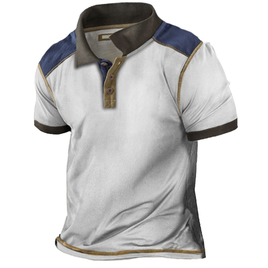 

T-shirt Con Collo A Polo A Contrasto Di Colore Vintage Da Uomo Taglie Forti