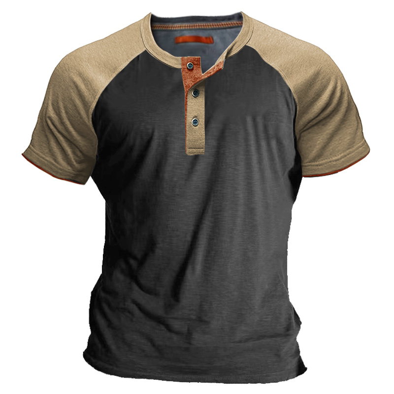 Men's Vintage Colorblock Raglan Chic Henley T-shirt