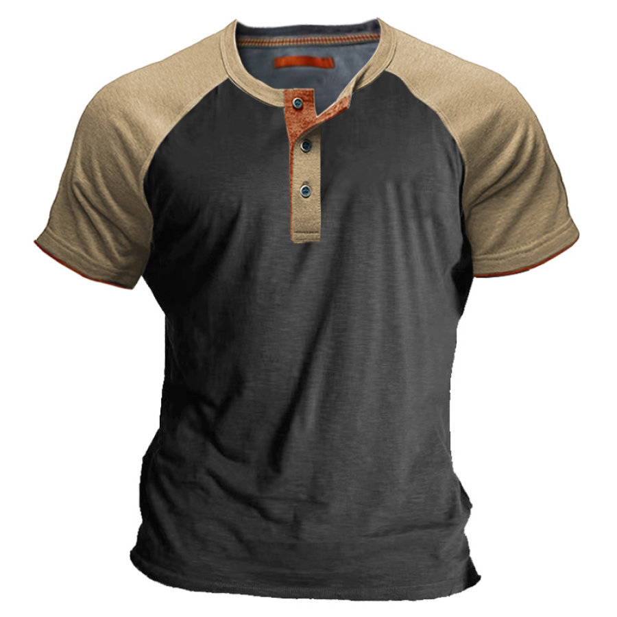 

Men's Vintage Colorblock Raglan Henley T-Shirt