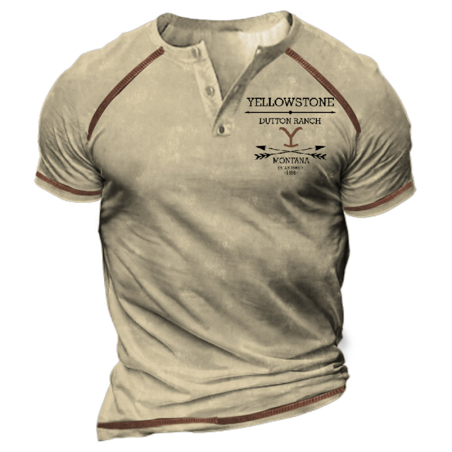 

Men's Vintage Yellowstone Henley Collar T-Shirt