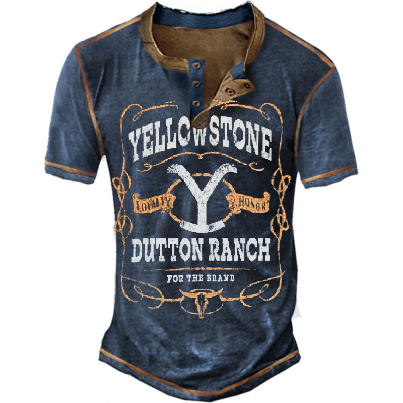 Men's Vintage Yellowstone Park Chic Henley Collar T-shirt