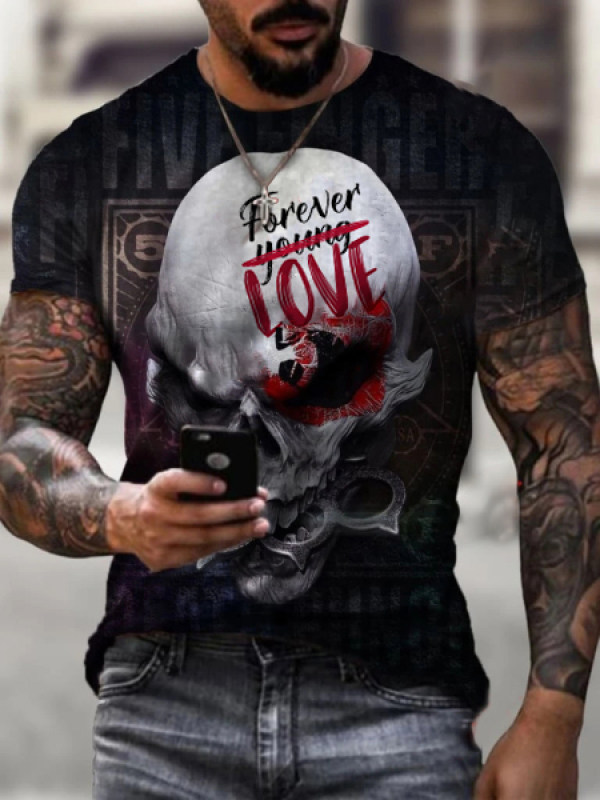 Men's Hell Skull Art Print Short Sleeve T-shirt