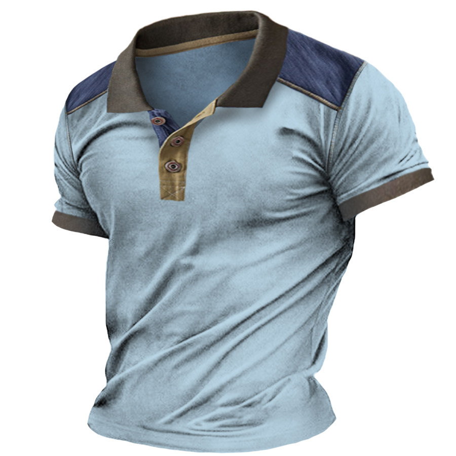 

Men's Retro Casual Lapel Short Sleeve T-Shirt