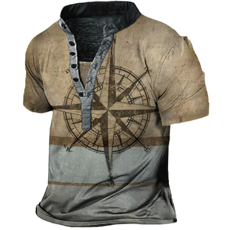 

Men's Vintage Nautical Compass Henley T-Shirt