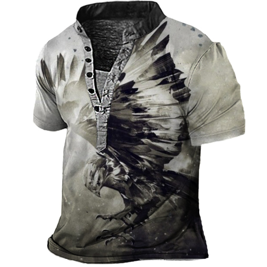 

Men's Vintage Eagle Henley Short Sleeve T-Shirt