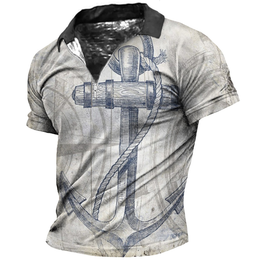 

Men's Vintage Anchor Lapel Short Sleeve T-Shirt