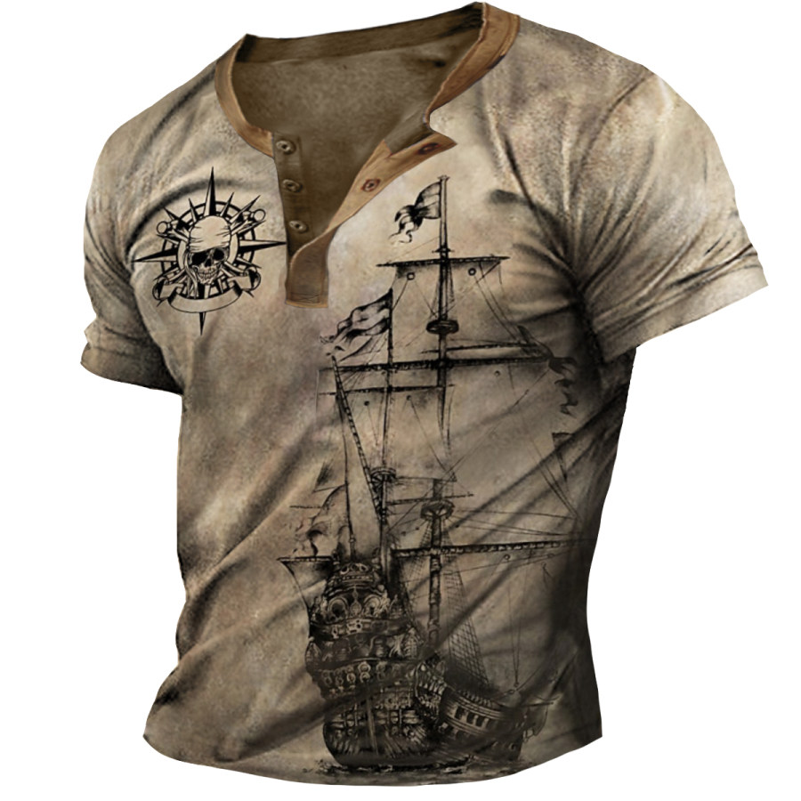 

Men's Vintage Nautical Sailing Henley T-Shirt