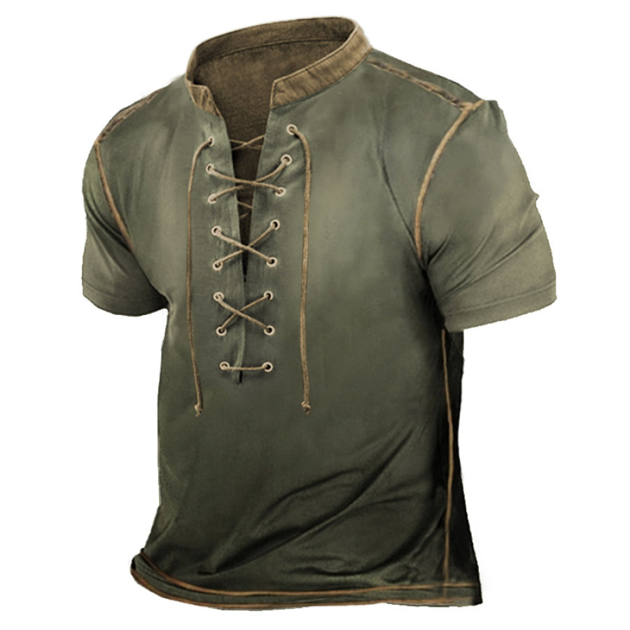 

Men's Outdoor Vintage Lace Up Tactical T-Shirt