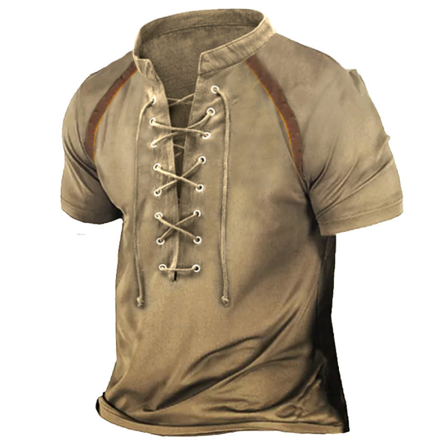 

Men's Vintage Outdoor Tactical Lace-Up Colorblock T-Shirt