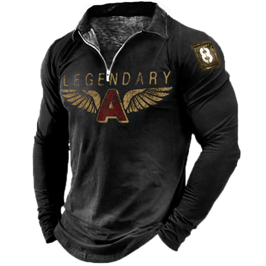 

Men's Outdoor Legendary Wings Letter Print Long Sleeve Polo Shirt