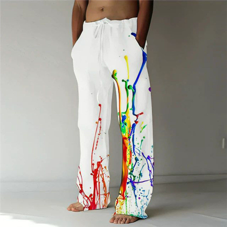 

Men's Casual Loose Cotton And Linen Printed Trousers