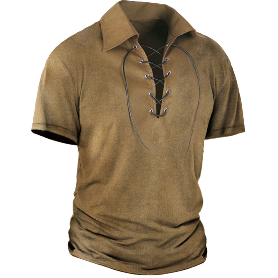 

Men's Retro Lapel Tie Short-sleeved T-shirt