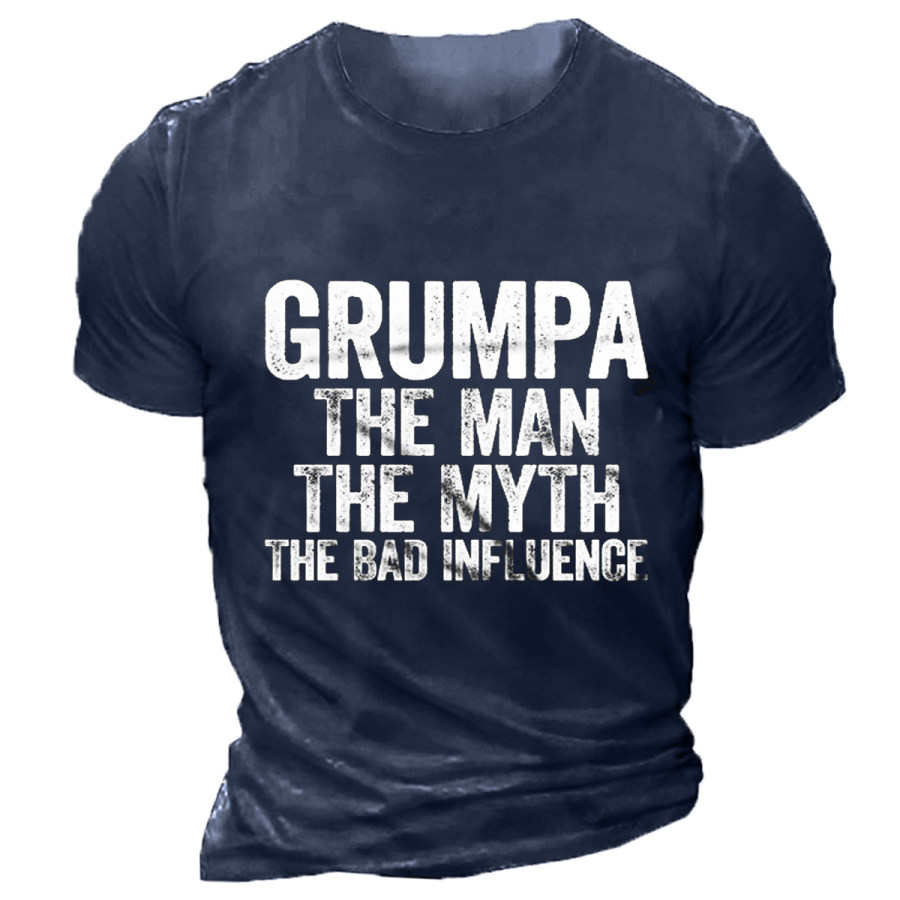 

Men's Retro GRUMPA THE MAN THE MYTH THE BAD INFLUENCE Short-sleeved T-shirt
