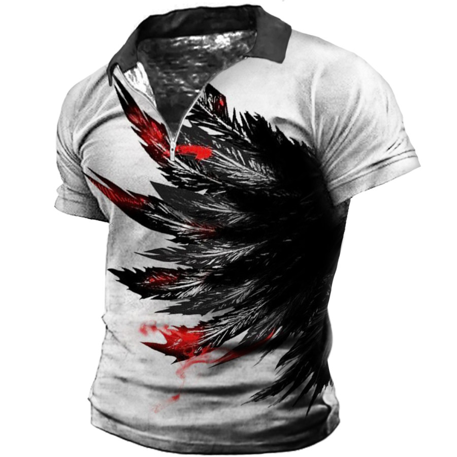 

Men's Vintage Wings Lapel Short Sleeve T-shirt