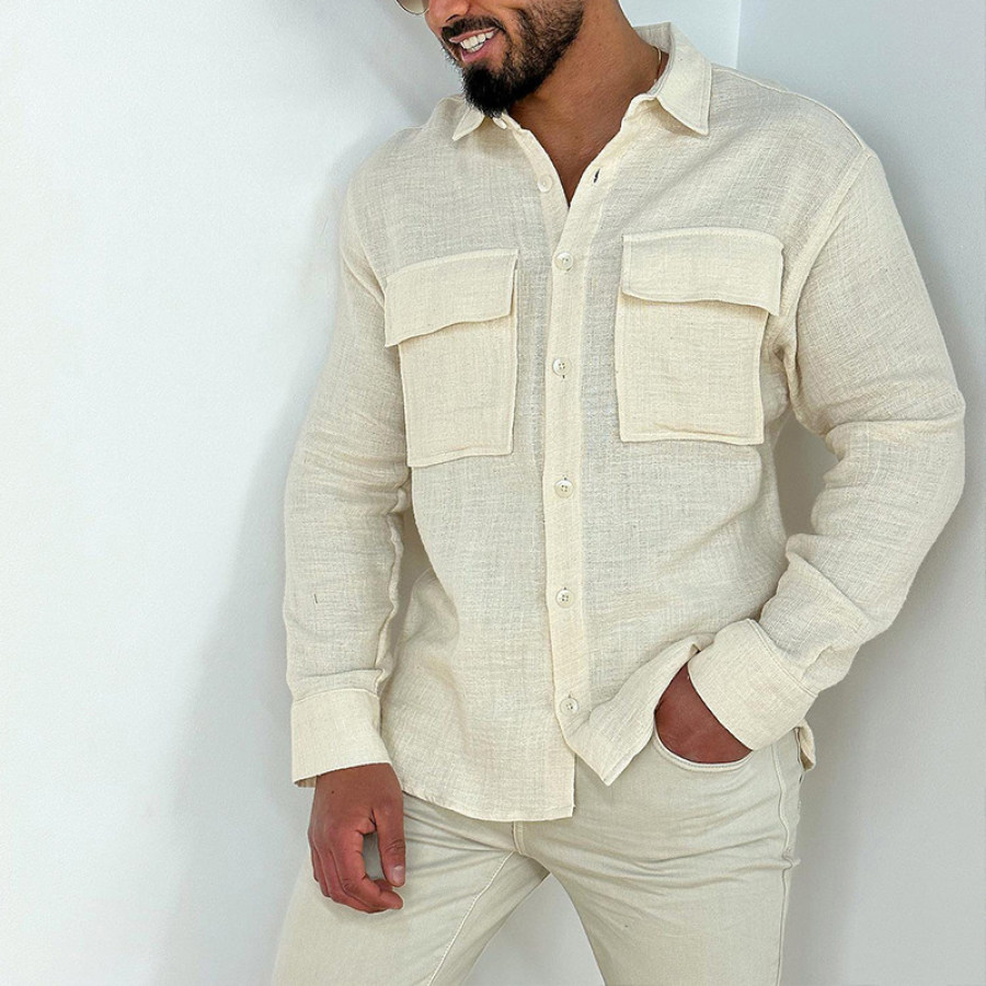 

Men's Casual Loose Cotton Linen Breathable Pocket Shirt
