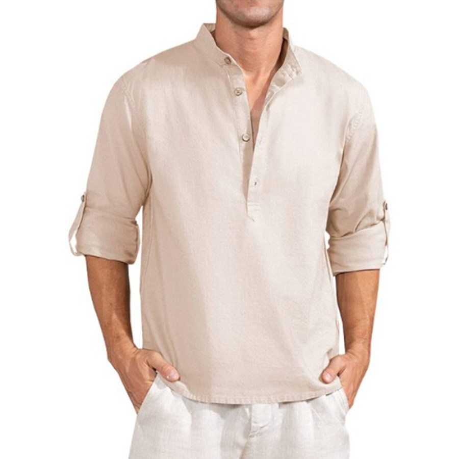 

Men's Casual Loose Solid Color Cotton Linen Long Sleeve Shirt