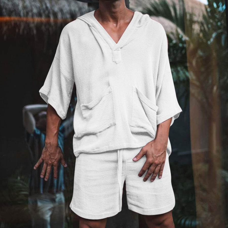 

Men's Vintage Cotton Linen T-Shirt Shorts Set