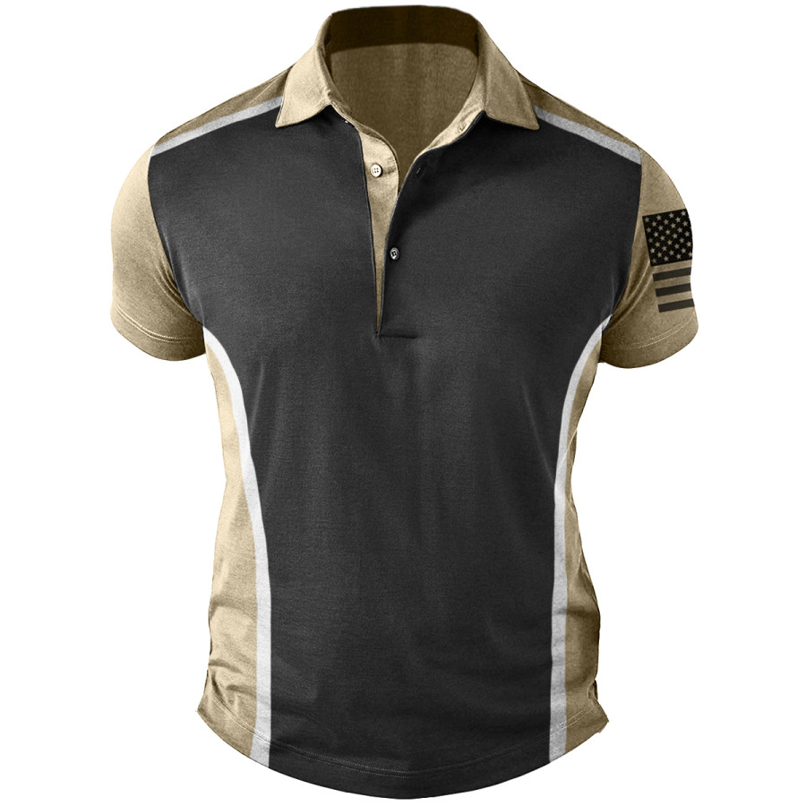 

Men's Vintage American Flag Polo Short Sleeve T-Shirt