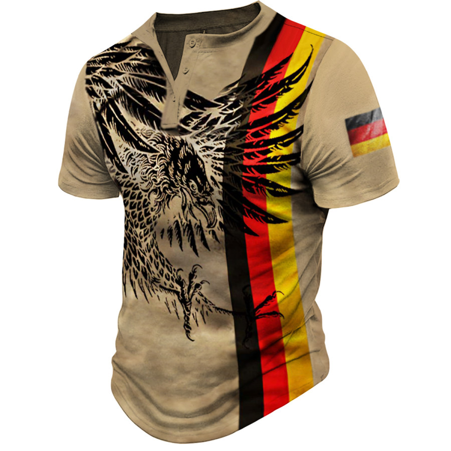 

Men's Vintage German Eagle Henley Short Sleeve T-Shirt