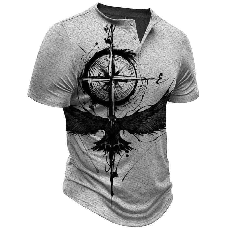 

Men's Vintage Compass Eagle Nautical Henley T-Shirt