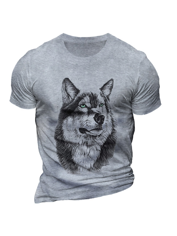 Men's Vintage Wolf Head Round Neck Short Sleeve T-Shirt