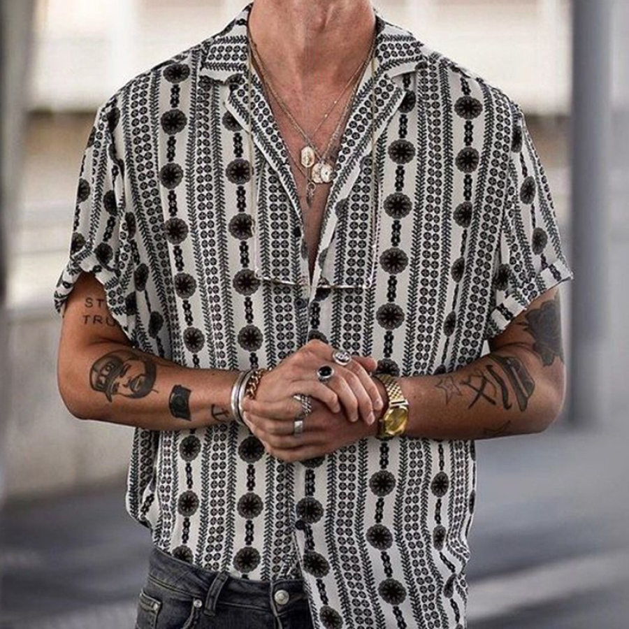 

Men's Vintage Ethnic Short Sleeve Shirt