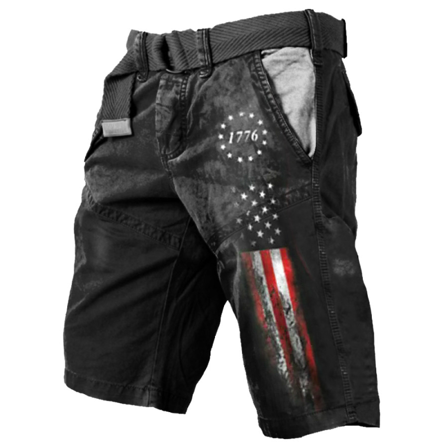 

Men's 1776 Independence Day American Flag Print Multi-Pocket Tactical Shorts