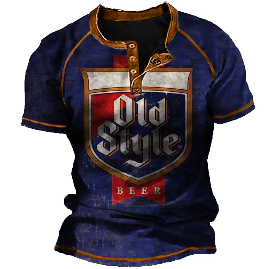 

Men's Old Style Beer Henley Graphic T-Shirt