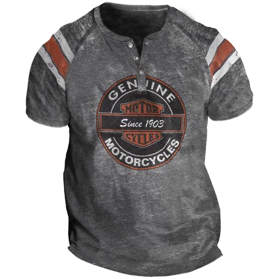 

Men's Vintage Colorblock Motorcycle Graphic Henley T-Shirt