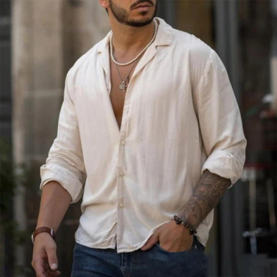 

Men's Casual Loose Cotton Linen Long-sleeved Shirt