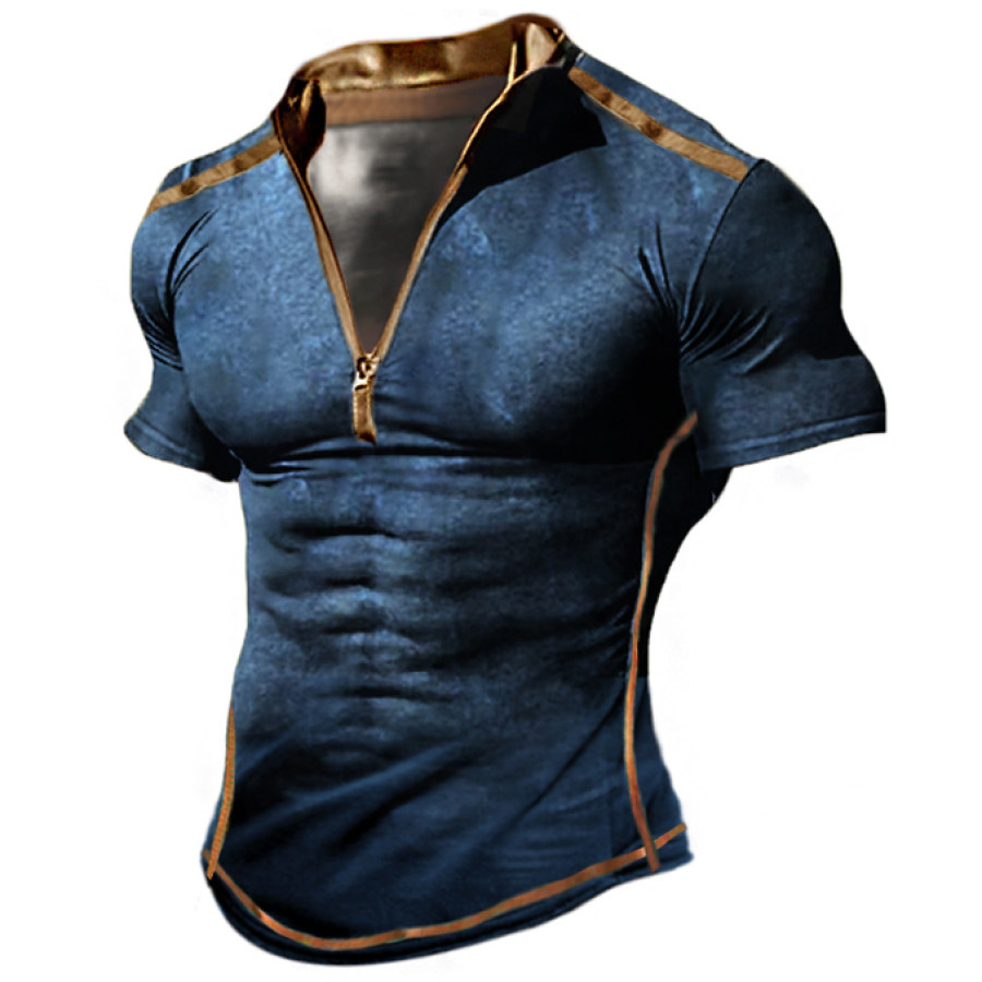 

Men's Outdoor Vintage Zipper Stretch Short Sleeve T-Shirt