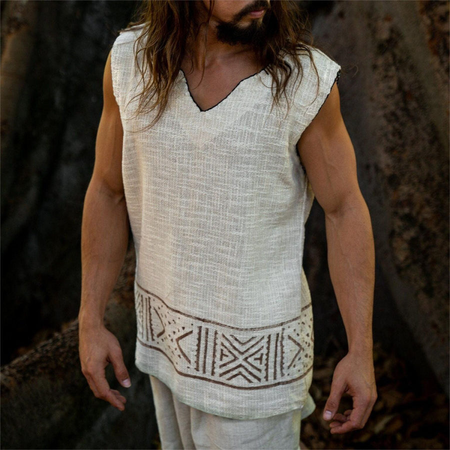 

Men's Vintage Ethnic Cotton Linen Sleeveless T-Shirt