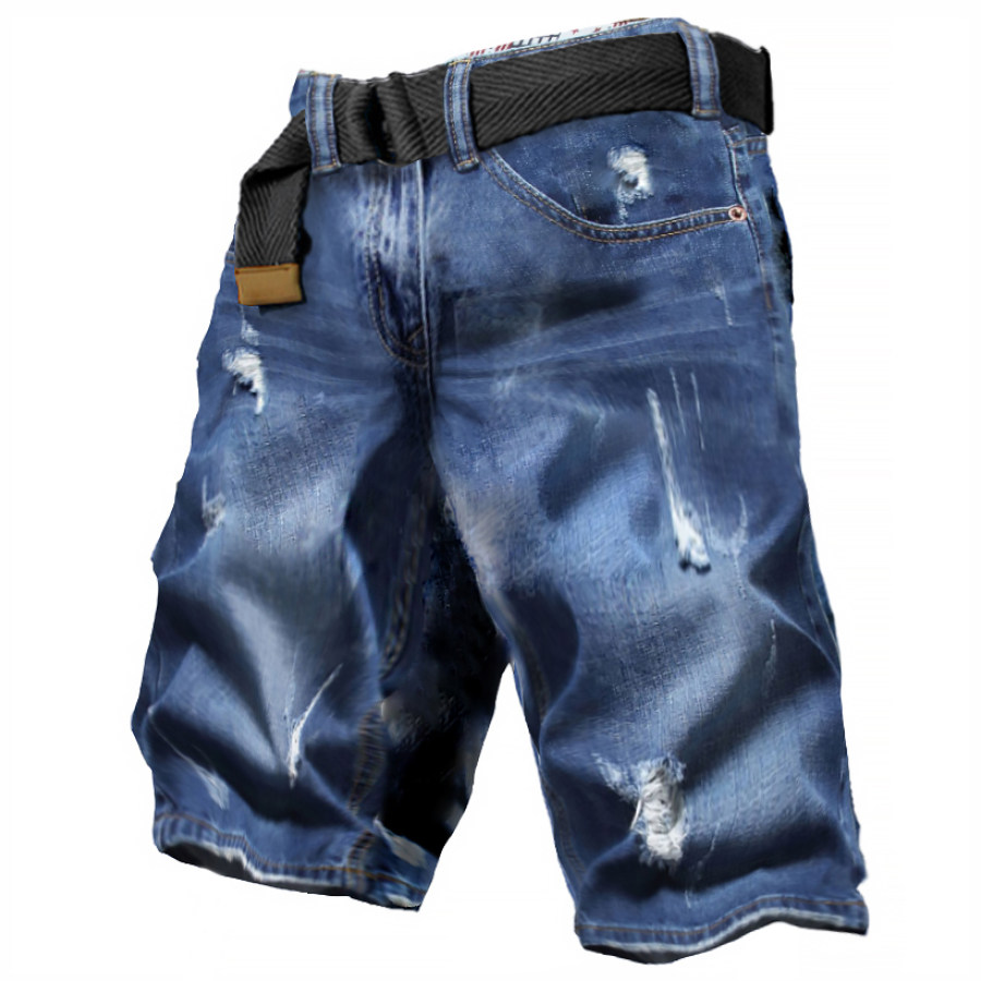 

Men's Retro Casual Ripped Straight Denim Shorts