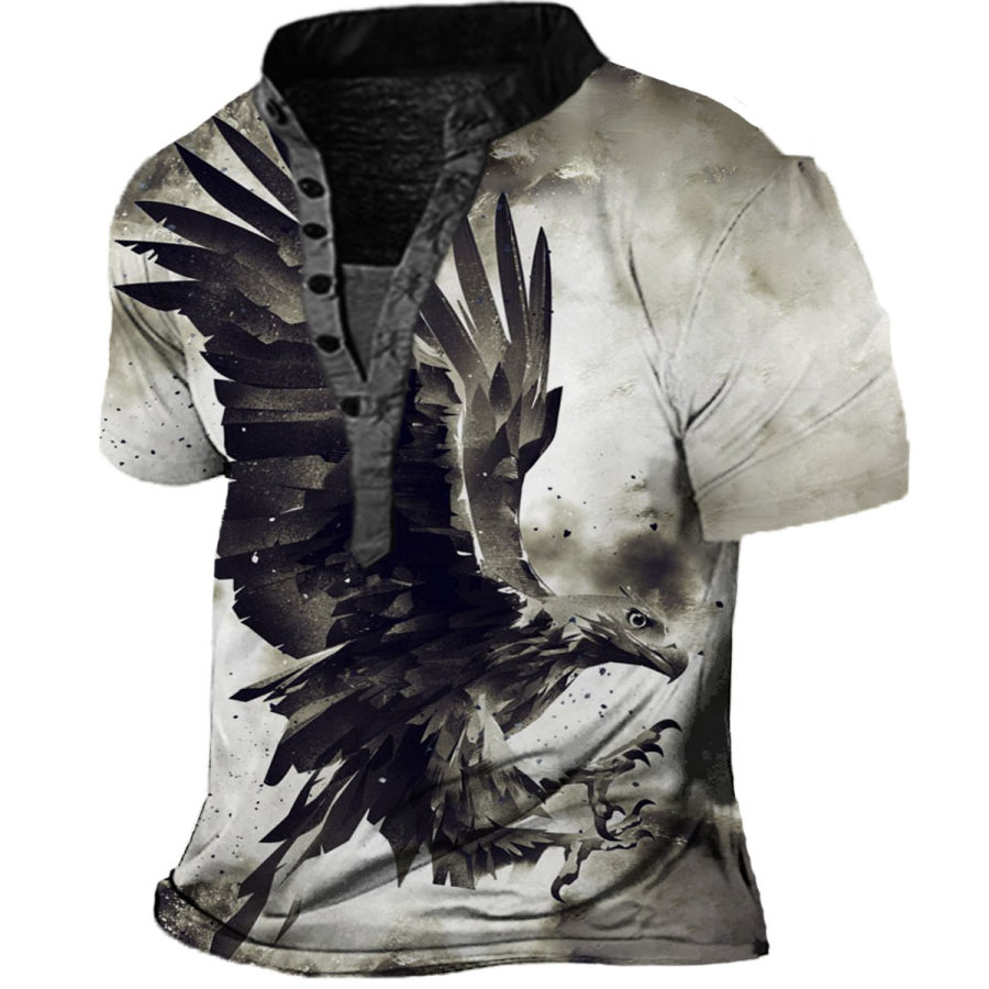 

Men's Vintage Eagle Henley Short Sleeve T-Shirt