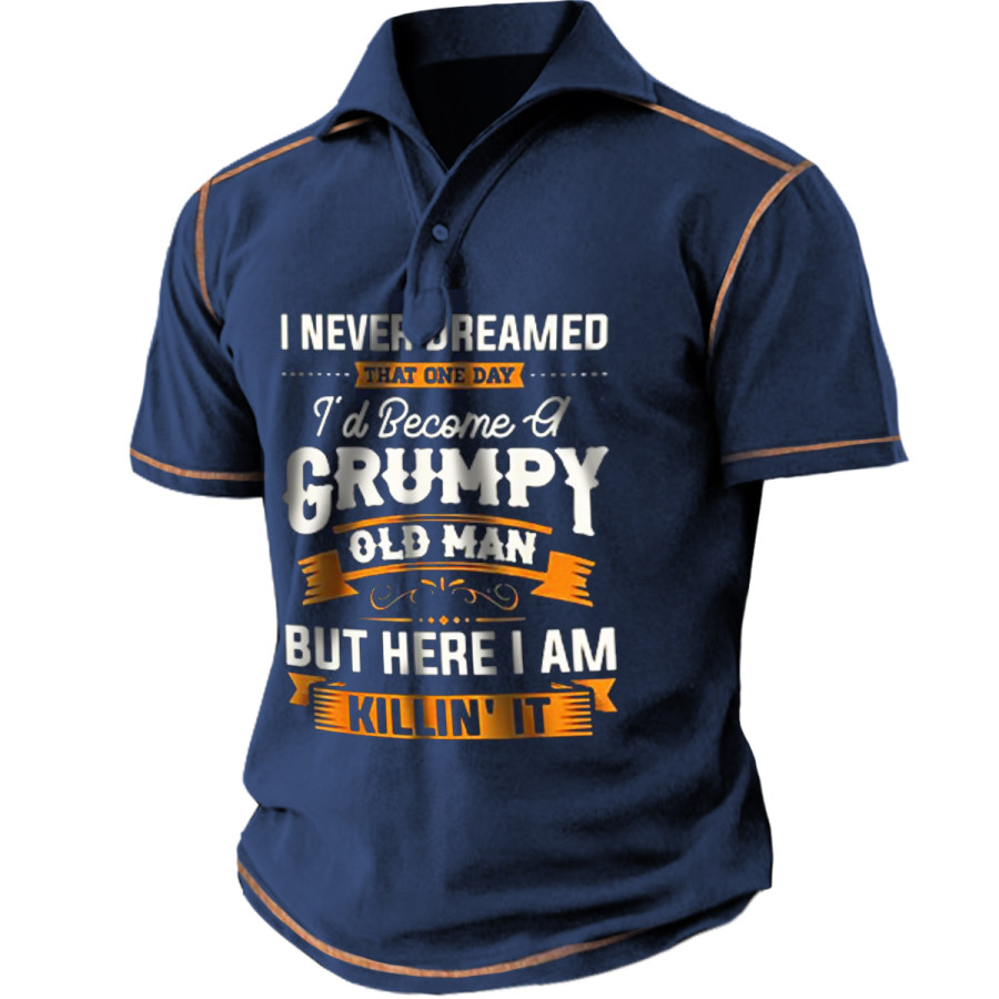 

Men's Vintage OLD MAN Lapel Short Sleeve T-Shirt