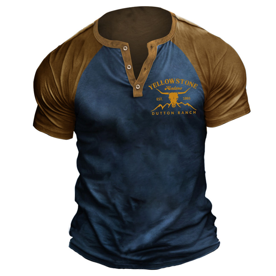 

Men's Vintage Western Yellowstone Henley T-shirt