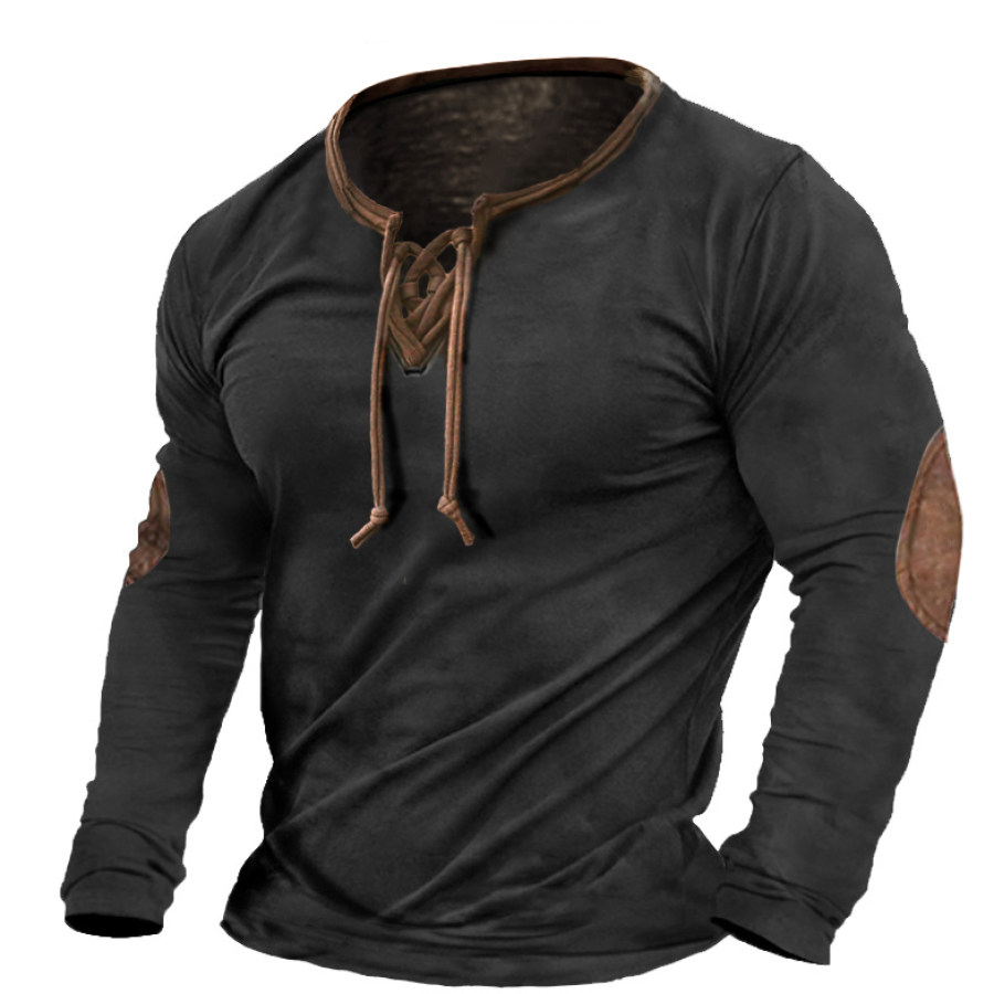 

Men's Vintage Lace Up Long Sleeve T-Shirt