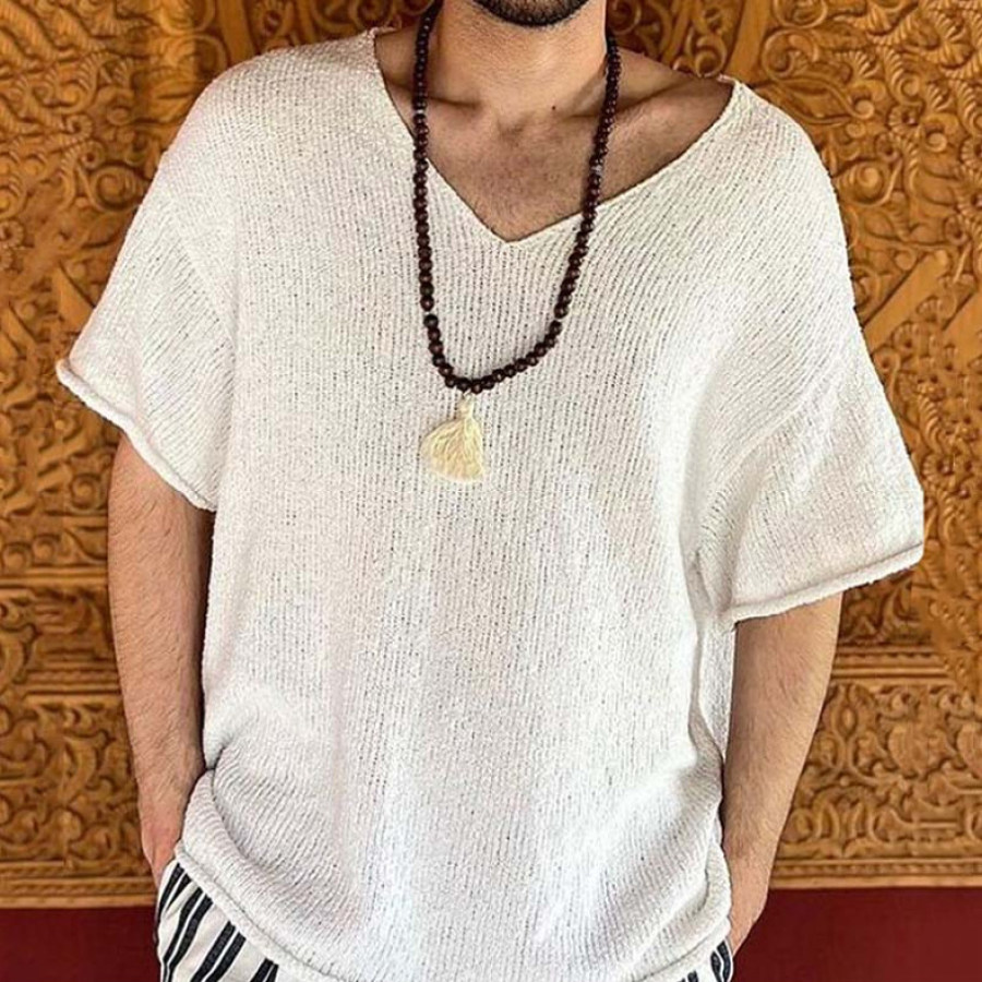

Men's Casual Loose Breathable Short-sleeved Knitted T-shirt