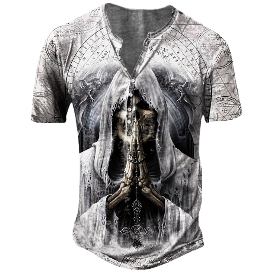 

God Of Death Skull 3D All Over Printed Henley T-shirt