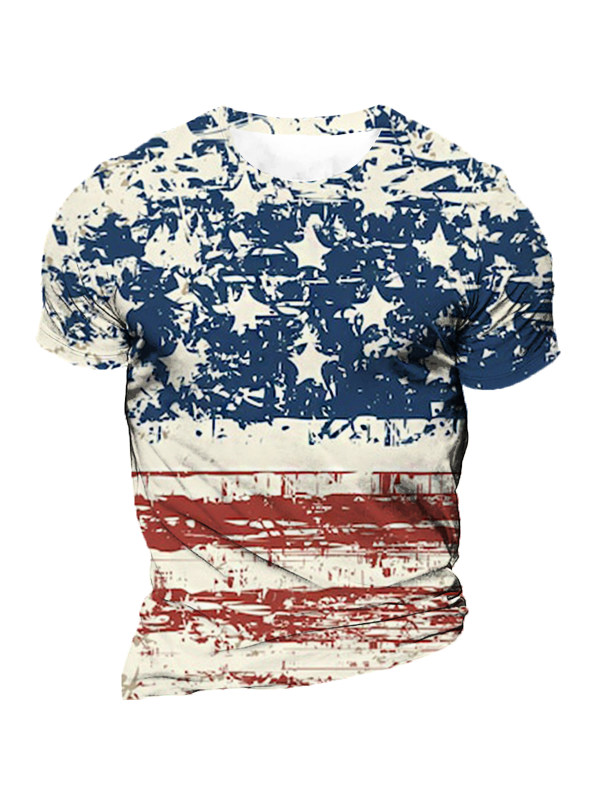 Men's Vintage American Flag Round Neck Short Sleeve T-Shirt