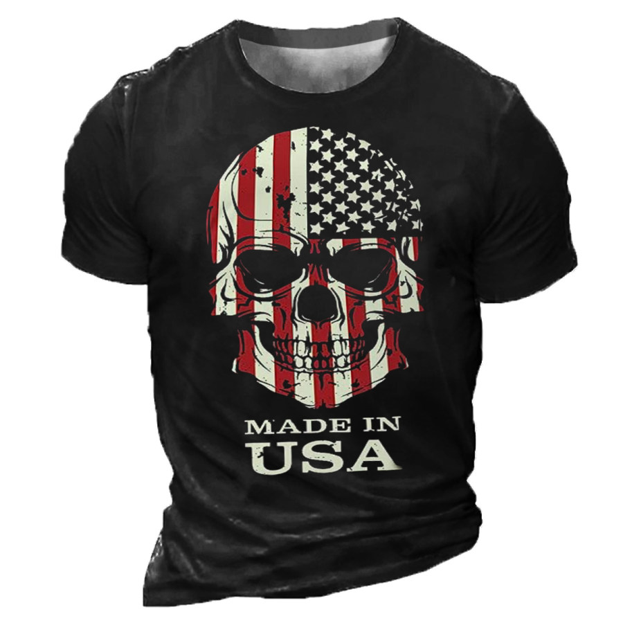 

Men's Vintage American Flag Skull Short Sleeve T-Shirt